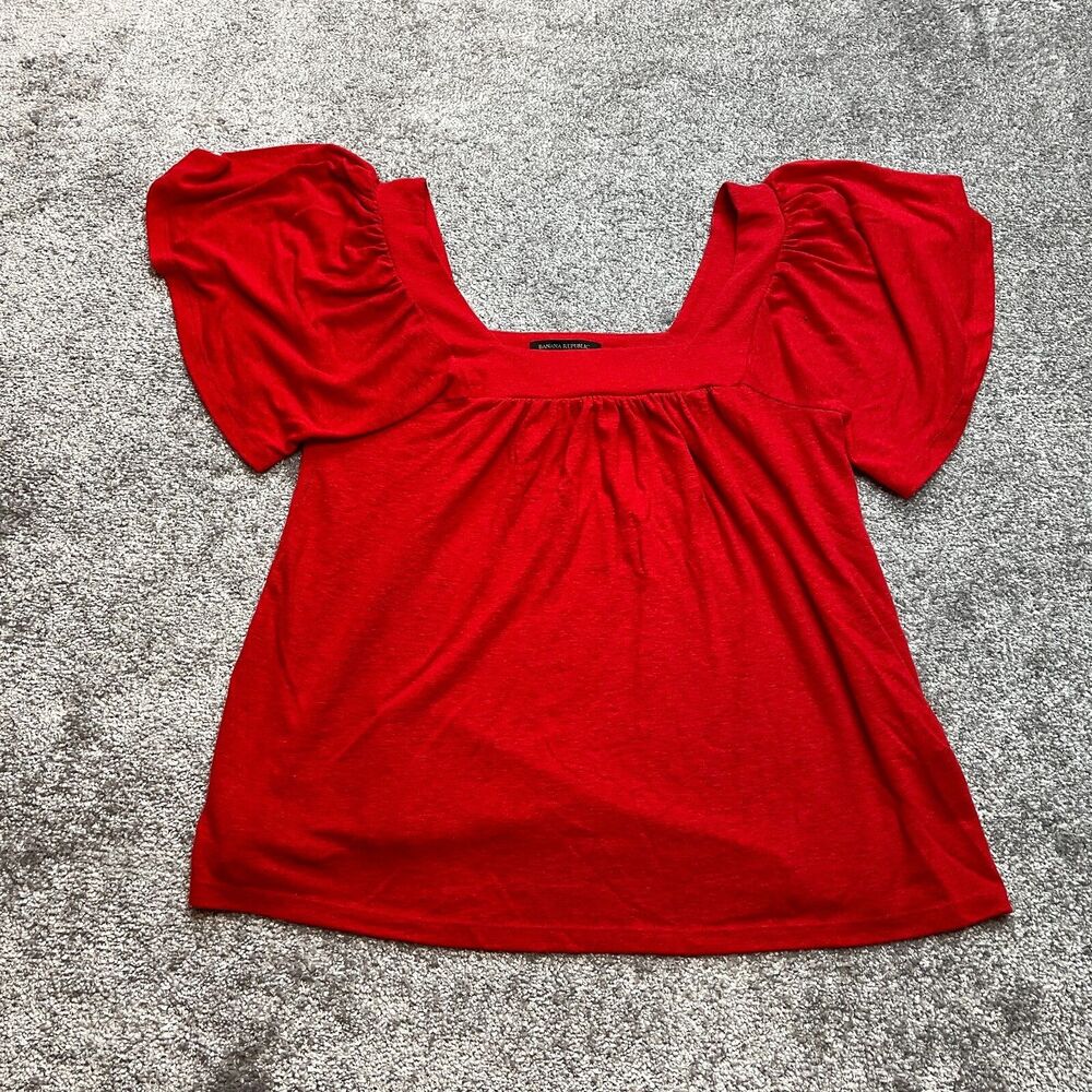 Banana Republic Shirt Womens Small True Red Square Neck Linen Short Sleeve OLX
